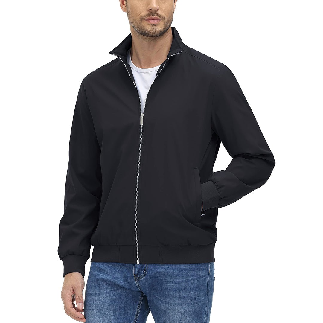 TACVASEN Black Men's Lightweight Casual Bomber Jacket