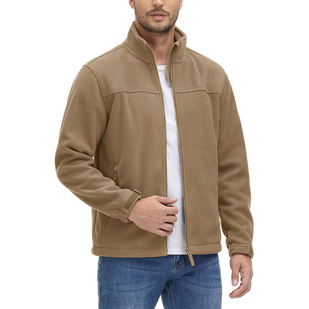 TACVASEN Khaki Men's Lightweight Full Zip Casual Fleece Jacket