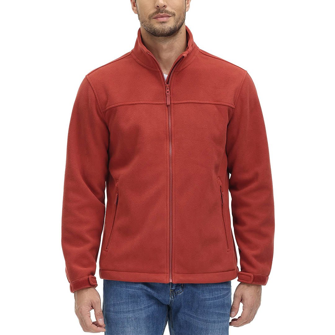 TACVASEN Orange Red Men's Lightweight Full Zip Casual Fleece Jacket