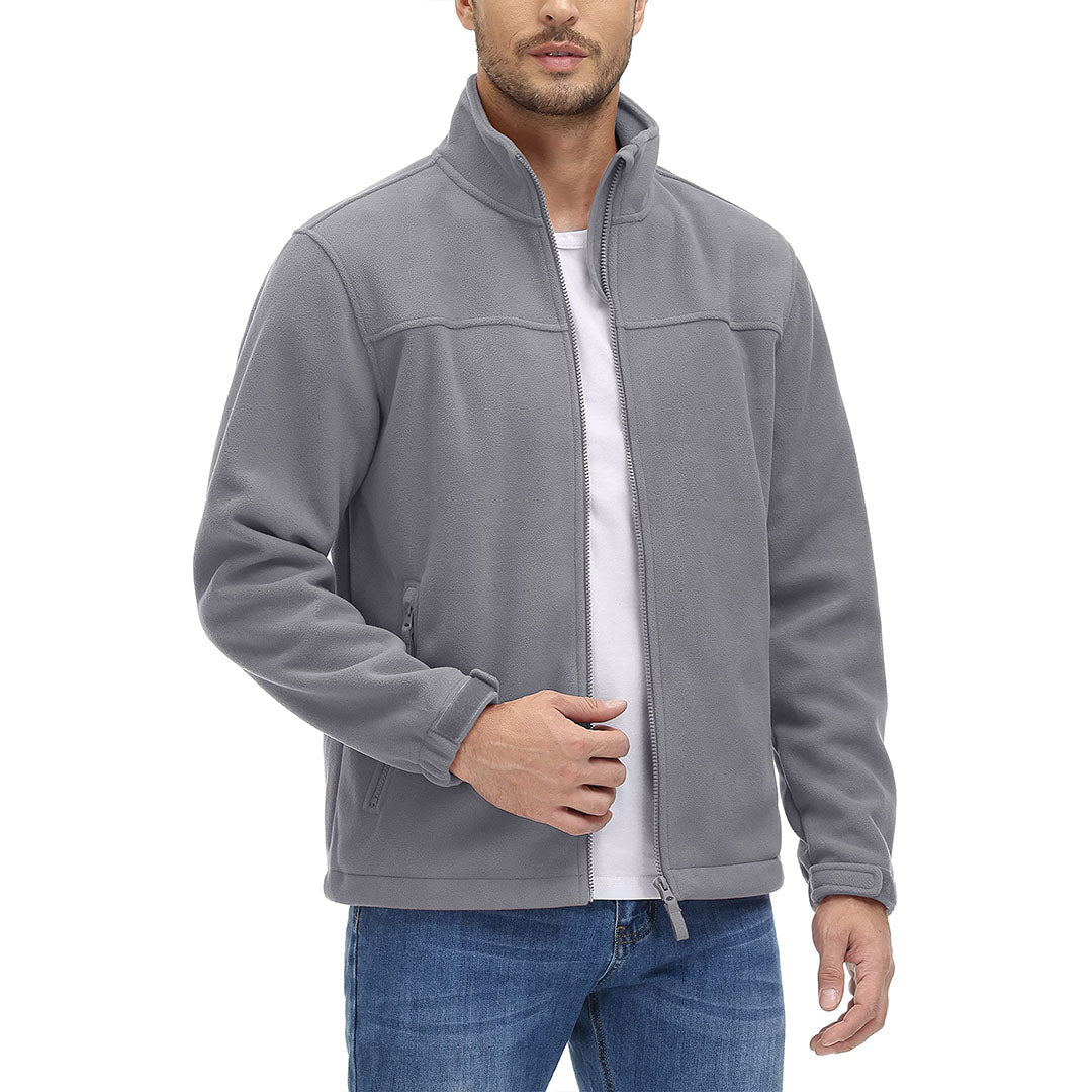 TACVASEN Light Grey Men's Lightweight Full Zip Casual Fleece Jacket