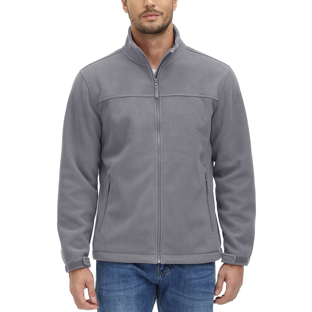 TACVASEN Light Grey Men's Lightweight Full Zip Casual Fleece Jacket