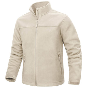 TACVASEN Beige Men's Lightweight Full Zip Casual Fleece Jacket