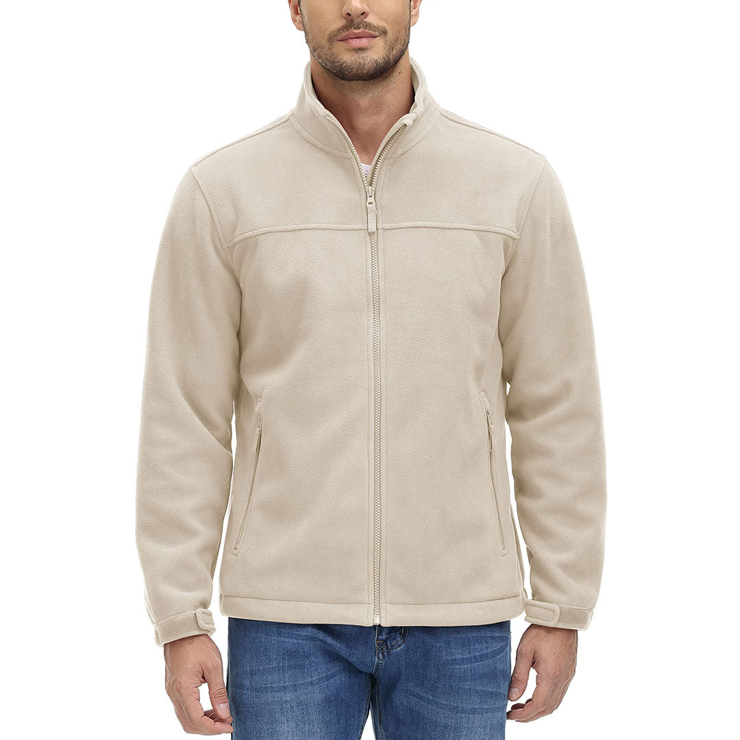 TACVASEN Beige Men's Lightweight Full Zip Casual Fleece Jacket