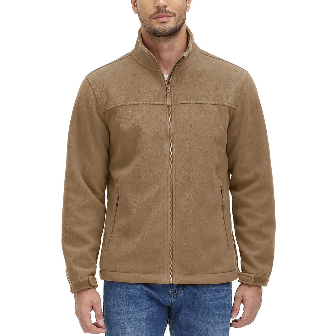 TACVASEN Khaki Men's Lightweight Full Zip Casual Fleece Jacket