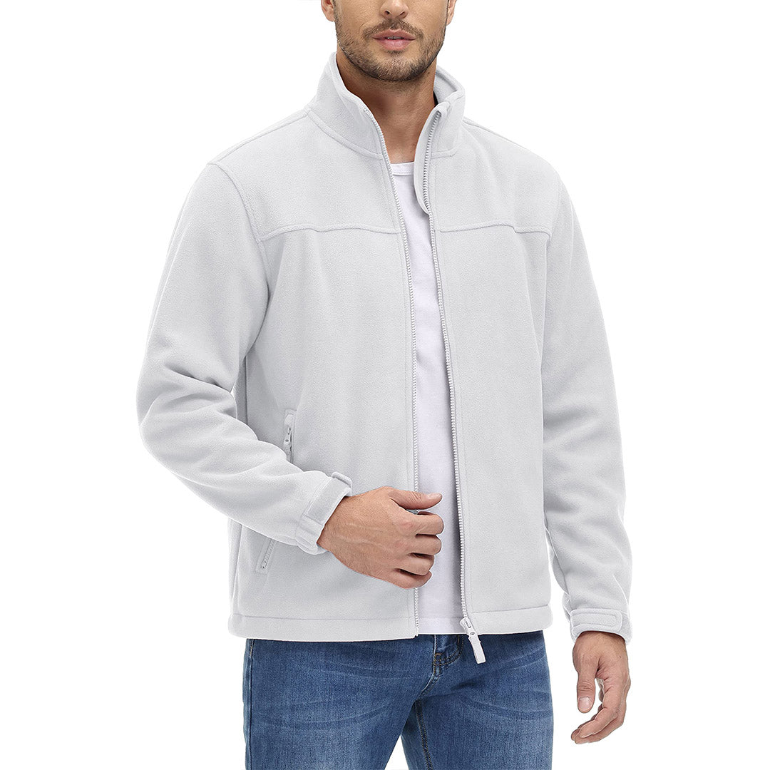 TACVASEN White Men's Lightweight Full Zip Casual Fleece Jacket