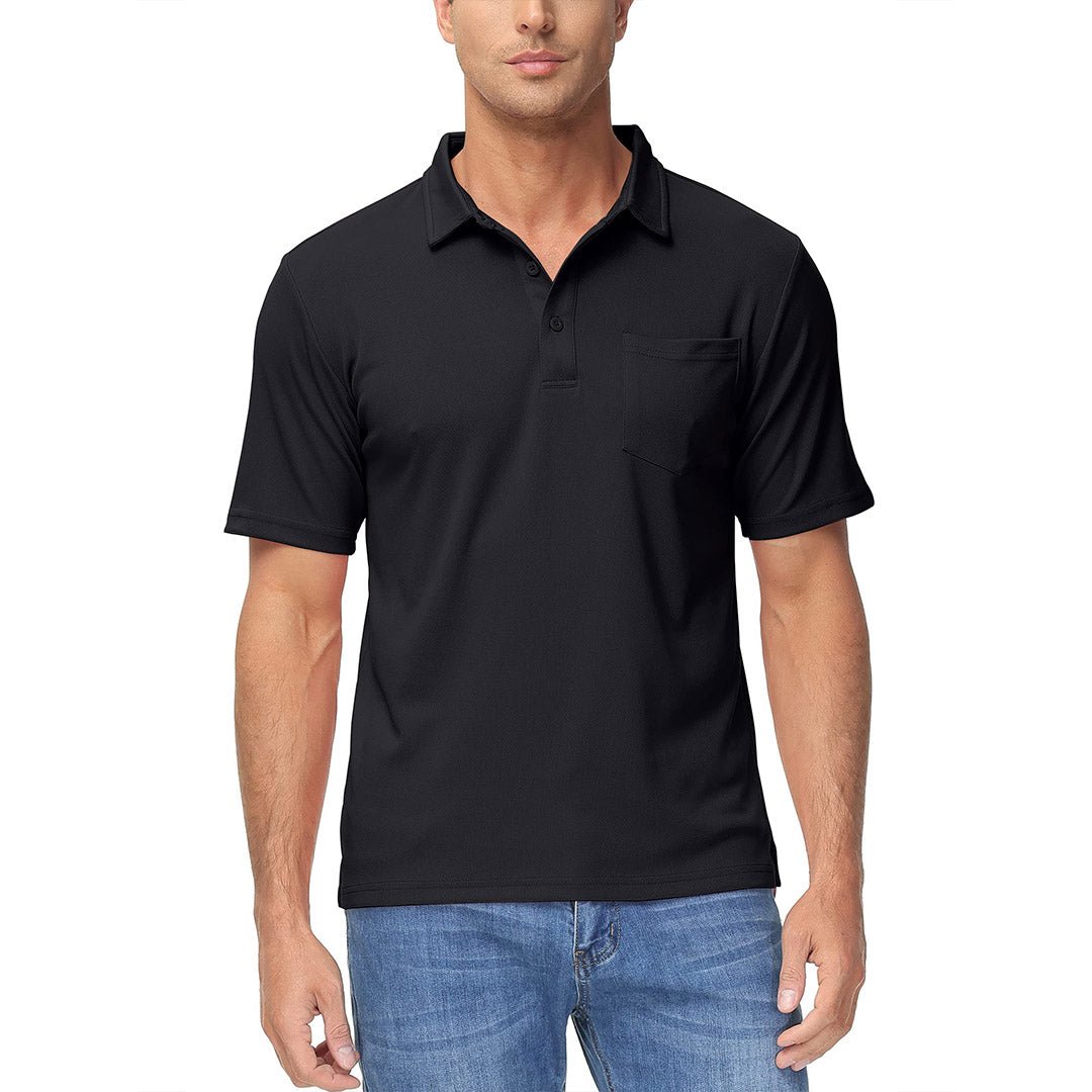 TACVASEN Black Men's Lightweight Hiking Fishing Polo Shirts