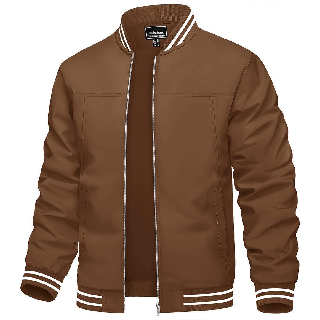 TACVASEN Brown Men's Spring Lightweight Bomber Jacket Casual Windbreaker