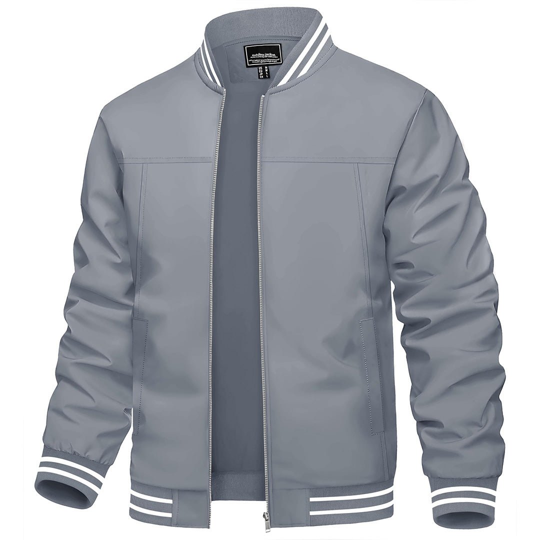 TACVASEN Light Grey Men's Spring Lightweight Bomber Jacket Casual Windbreaker