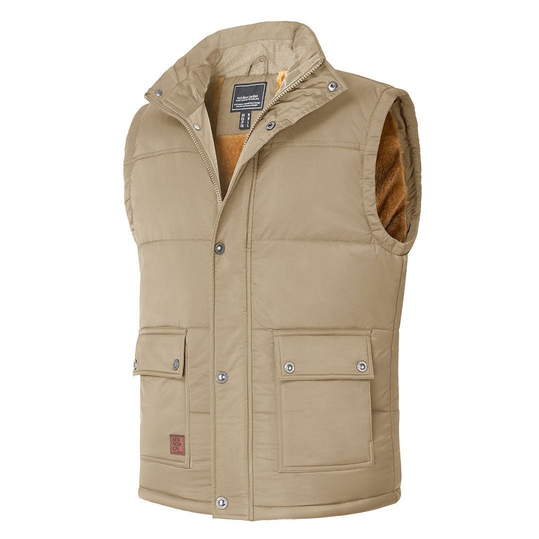TACVASEN Khaki Men's Outerwear Vests with Fleece Liner Hiking Jacket