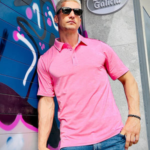 TACVASEN Pink Men's Casual Polo Golf Shirts Quick Dry 3 Buttons