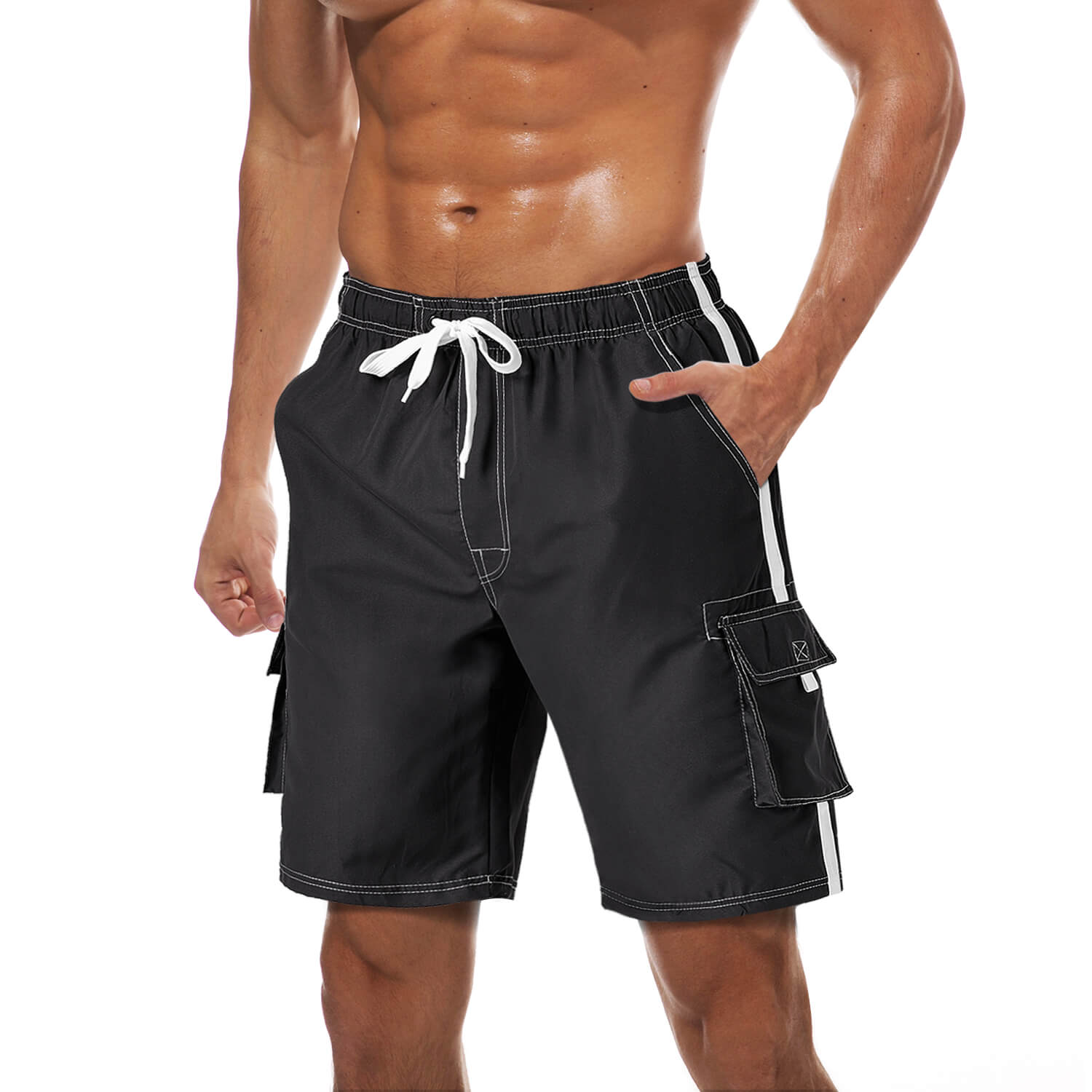 TACVASEN Black Men's Quick Dry Bathing Trunks Beach Shorts