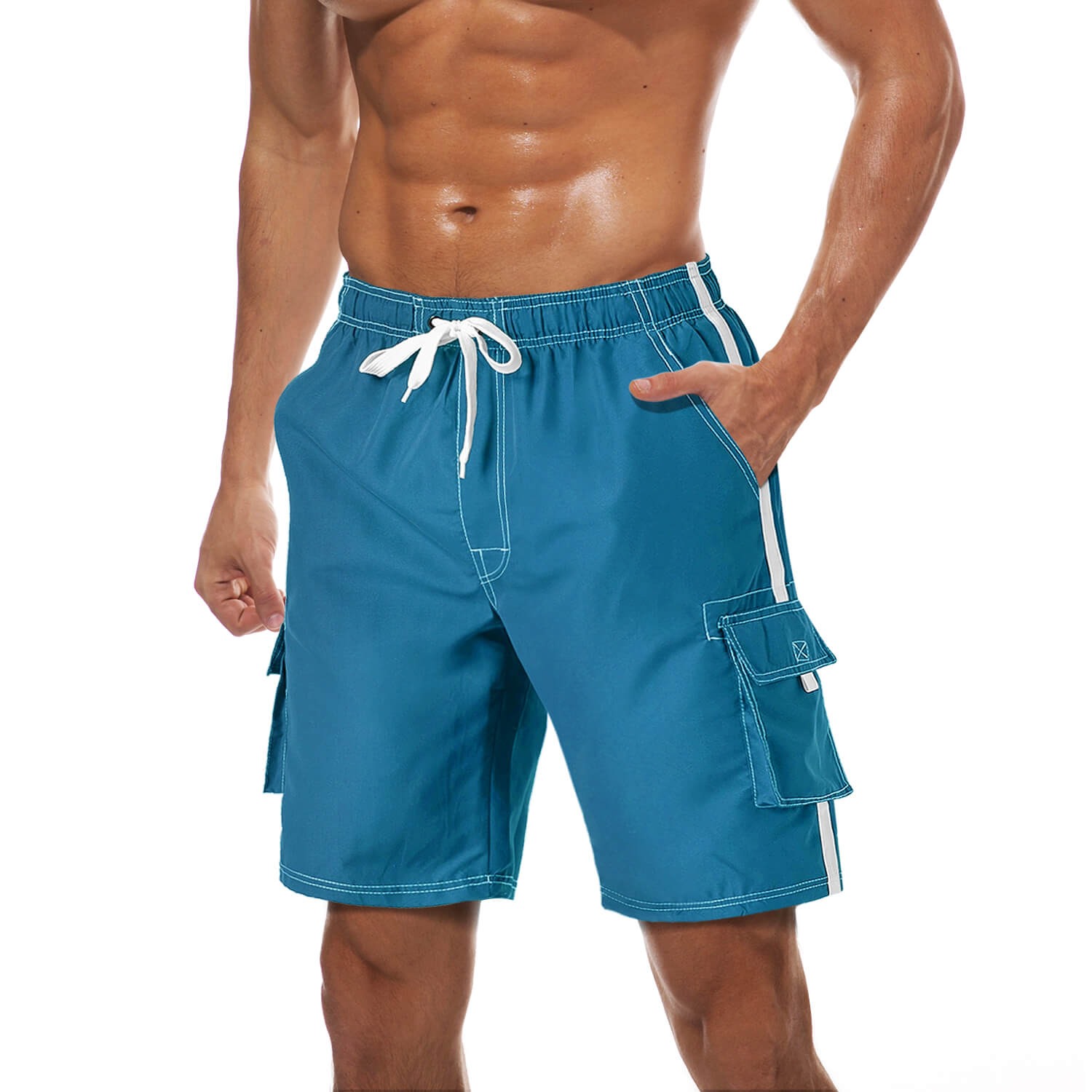 TACVASEN Peacock Blue Men's Quick Dry Bathing Trunks Beach Shorts