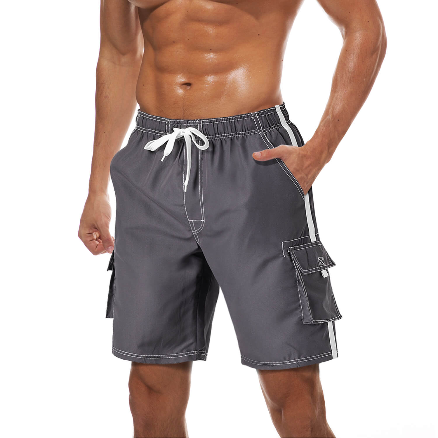 TACVASEN Grey Men's Quick Dry Bathing Trunks Beach Shorts
