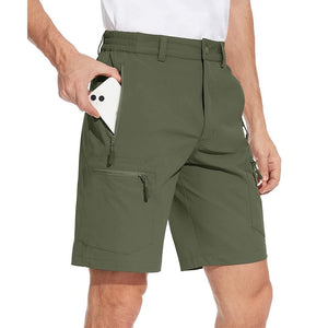 TACVASEN Khaki Utility Cargo Shorts 5 Zip Pockets