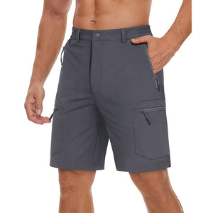 TACVASEN Khaki Utility Cargo Shorts 5 Zip Pockets