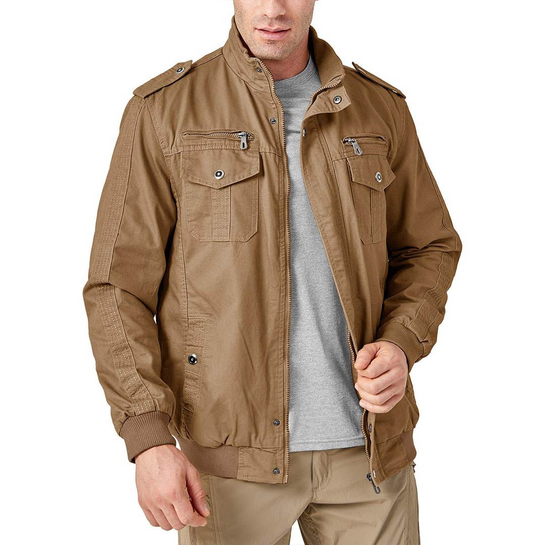 TACVASEN Khaki Men's Military Cargo Jacket Lightweight Tactical Windbreaker