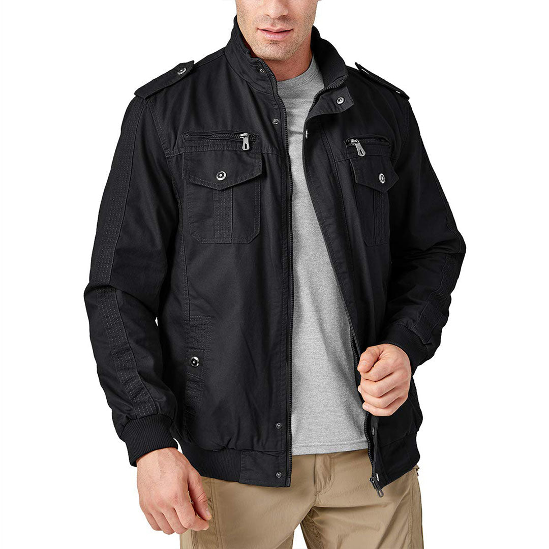 TACVASEN Black Men's Military Cargo Jacket Lightweight Tactical Windbreaker