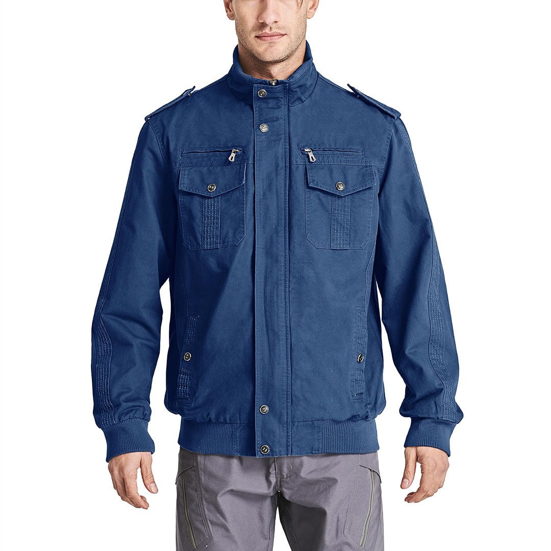 TACVASEN Denim Blue Men's Military Cargo Jacket Lightweight Tactical Windbreaker