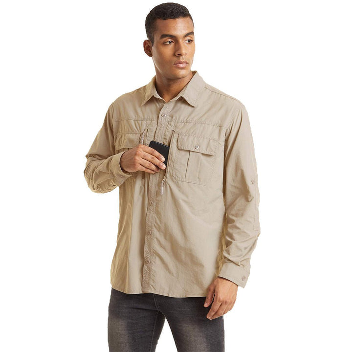 Men's Tactical Sun Protective Button-Down Long Sleeve Shirt - Men's Hiking Clothing