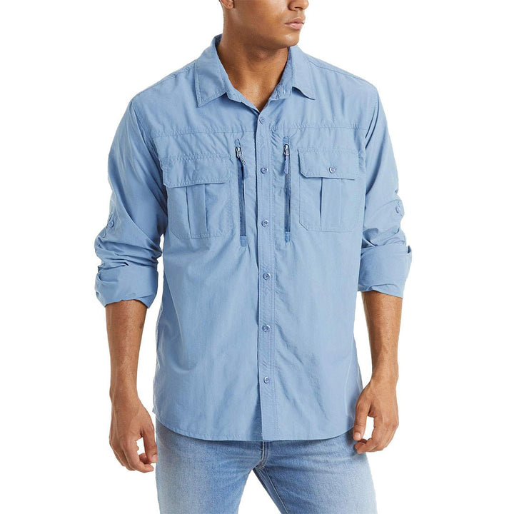 Men's Tactical Sun Protective Button-Down Long Sleeve Shirt - Men's Hiking Clothing