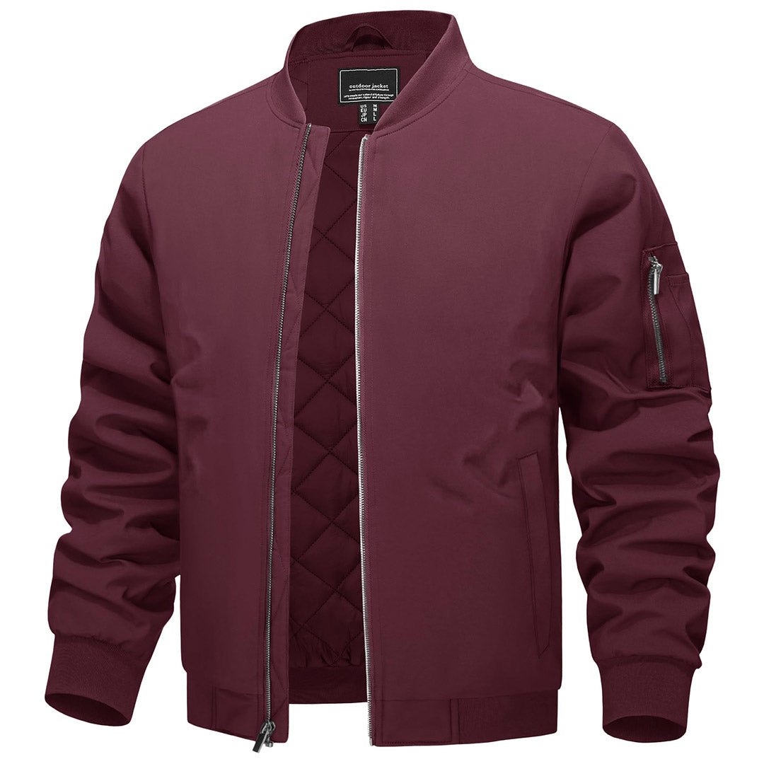 TACVASEN Wine Red Thermal Quilted Waterproof Bomber Jacket