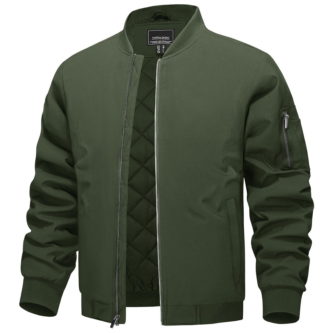 TACVASEN Army Green Thermal Quilted Waterproof Bomber Jacket