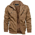 TACVASEN Khaki Men's Fleece Lined Tactical Bomber Jacket