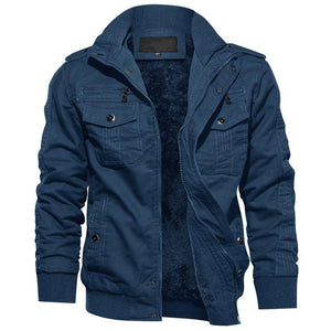 TACVASEN Blue Men's Fleece Lined Tactical Bomber Jacket