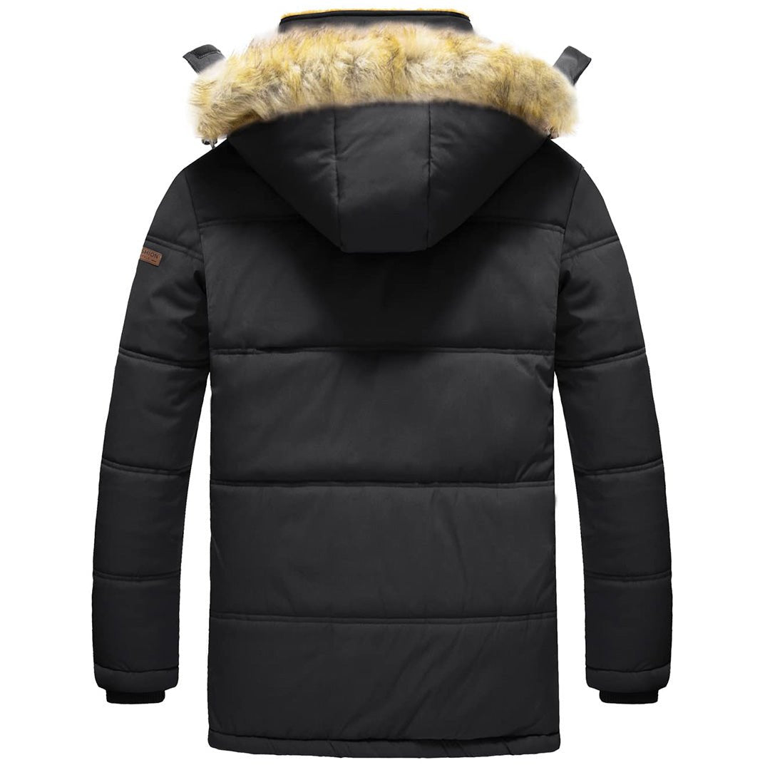 TACVASEN Black Men's Winter Jacket with Hood Water Repellent Windproof Coat