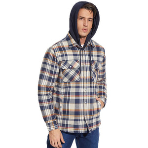 TACVASEN Blue Men's Quilted Plaid Flannel Detachable Hooded Jacket