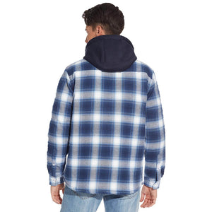 TACVASEN Blue Men's Quilted Plaid Flannel Detachable Hooded Jacket