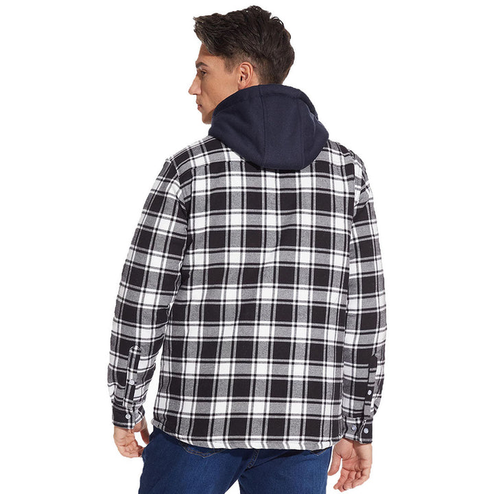 Men's Winter Thick Zip Plaid Flannel Shirts Detachable Hood Quilted - Fall Winter 2022