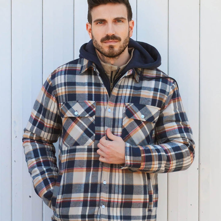 Men's Winter Thick Zip Plaid Flannel Shirts Detachable Hood Quilted - Fall Winter 2022