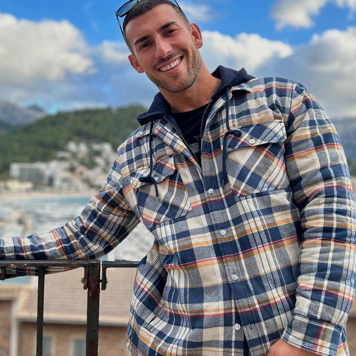 Men's Winter Thick Zip Plaid Flannel Shirts Detachable Hood Quilted - Fall Winter 2022
