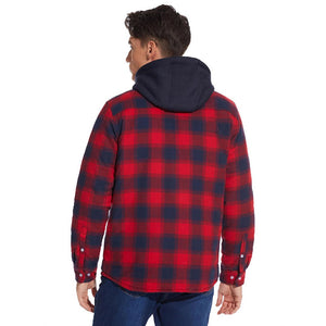 TACVASEN Blue Men's Quilted Plaid Flannel Detachable Hooded Jacket