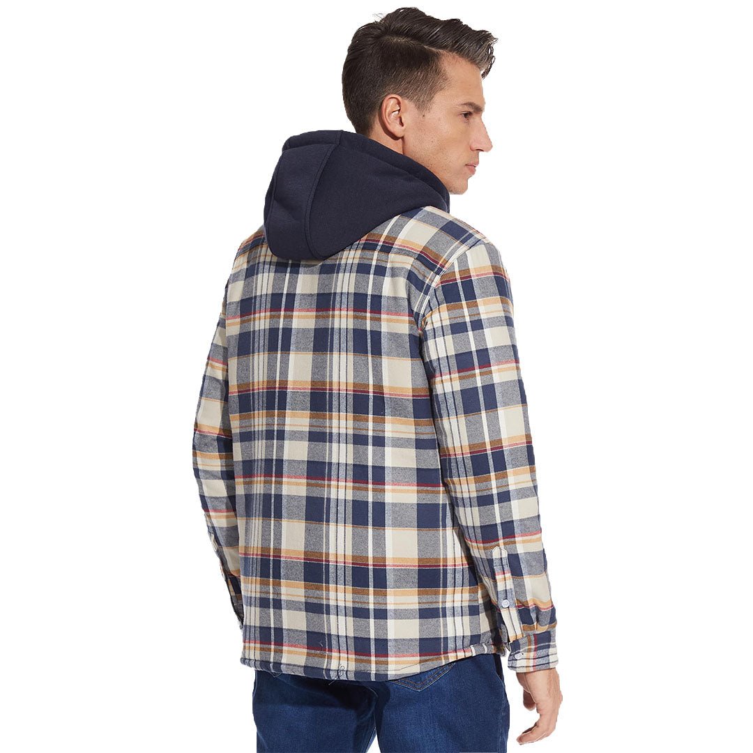 TACVASEN Blue Men's Quilted Plaid Flannel Detachable Hooded Jacket