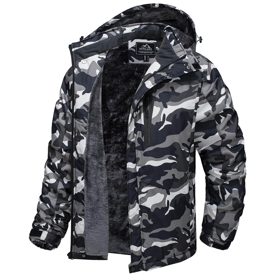 TACVASEN Black Camouflage Insulated Fleece Lined Winter Hiking Jacket