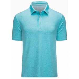 TACVASEN Water Blue Men's Golf 3 Buttons Spread Collar Solid Quick Dry Polo Shirt