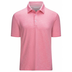 TACVASEN Pink Men's Golf 3 Buttons Spread Collar Solid Quick Dry Polo Shirt