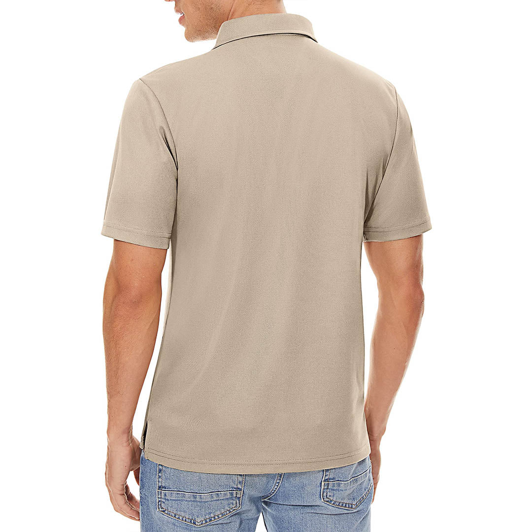 TACVASEN Khaki Men's Dry Fit Short Sleeve Performance Golf Polo Work Shirt