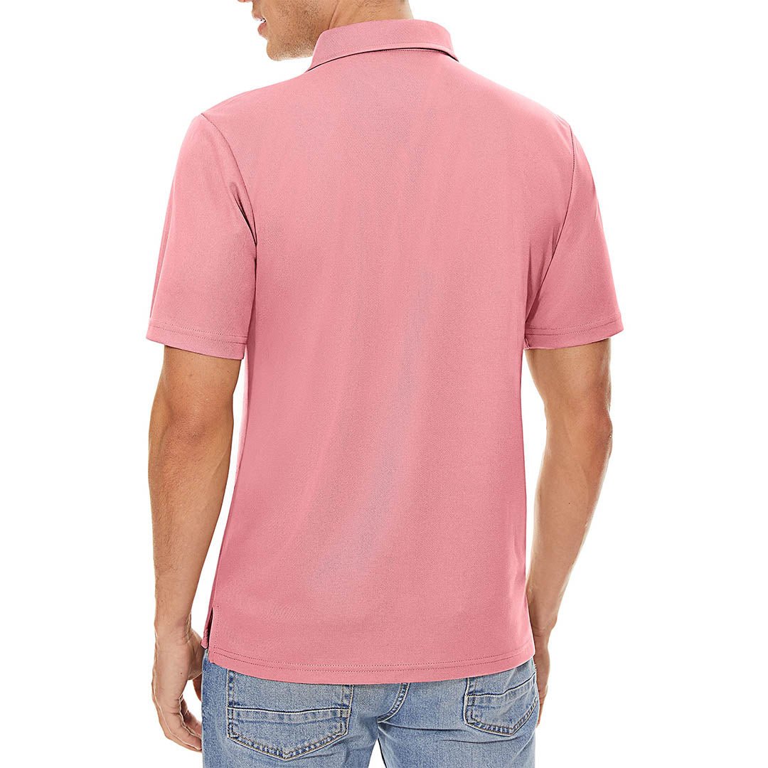 TACVASEN Grey Pink Men's Dry Fit Short Sleeve Performance Golf Polo Work Shirt