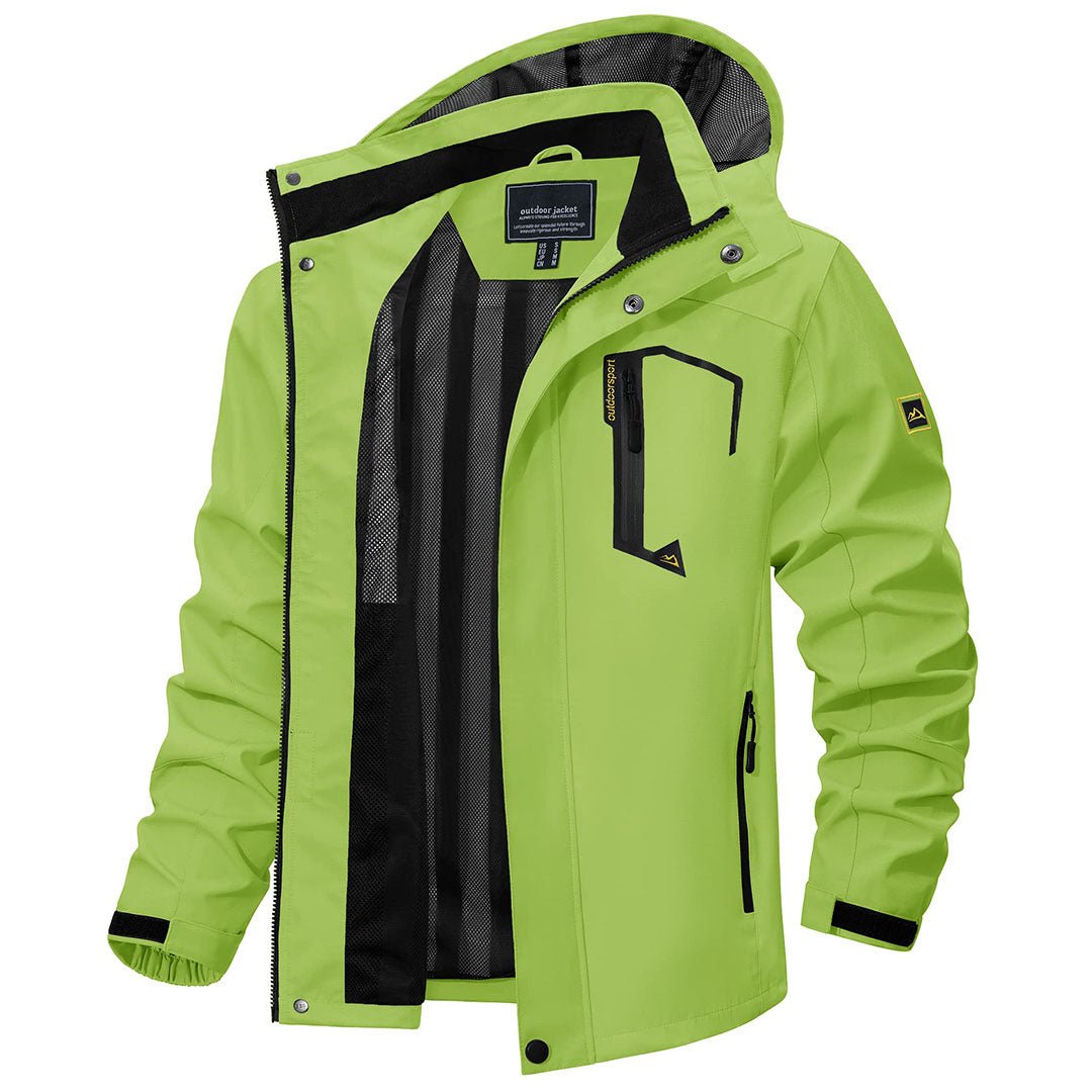TACVASEN Bright Green Men's Waterproof Outdoor Hiking Jacket with Zipped Pockets