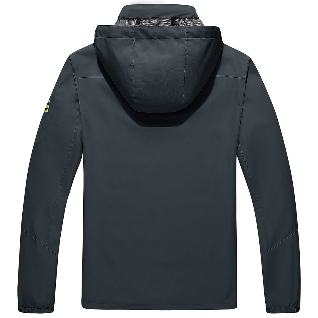 TACVASEN Grey Men's Waterproof Outdoor Hiking Jacket with Zipped Pockets