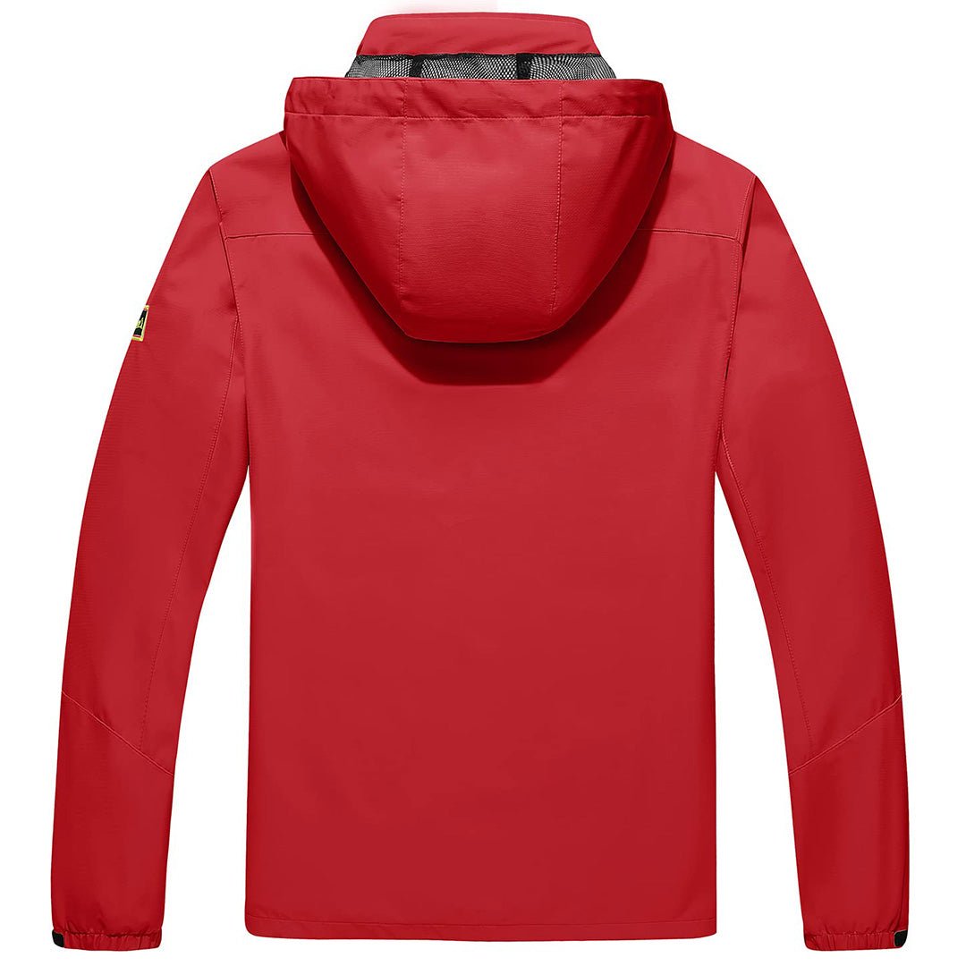 TACVASEN Red Men's Waterproof Outdoor Hiking Jacket with Zipped Pockets