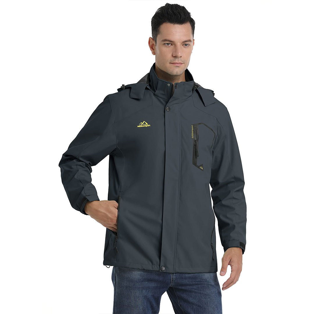 TACVASEN Grey Men's Waterproof Outdoor Hiking Jacket with Zipped Pockets
