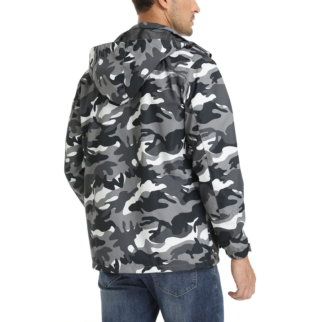 TACVASEN Color Black Men's Waterproof Outdoor Hiking Jacket with Zipped Pockets