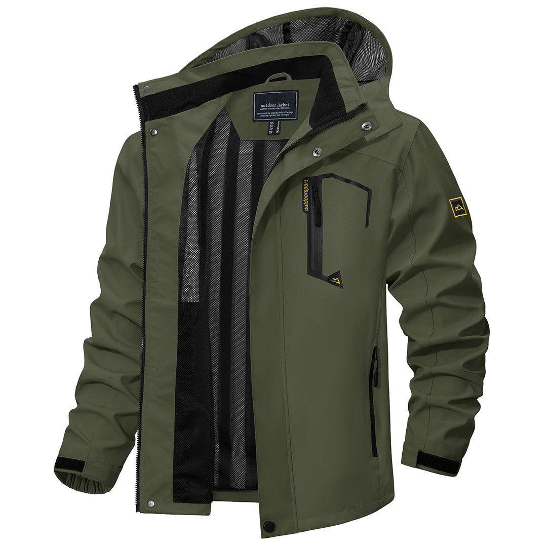 TACVASEN Army Green Men's Waterproof Outdoor Hiking Jacket with Zipped Pockets