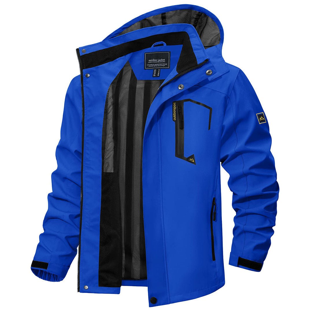 TACVASEN Blue Men's Waterproof Outdoor Hiking Jacket with Zipped Pockets