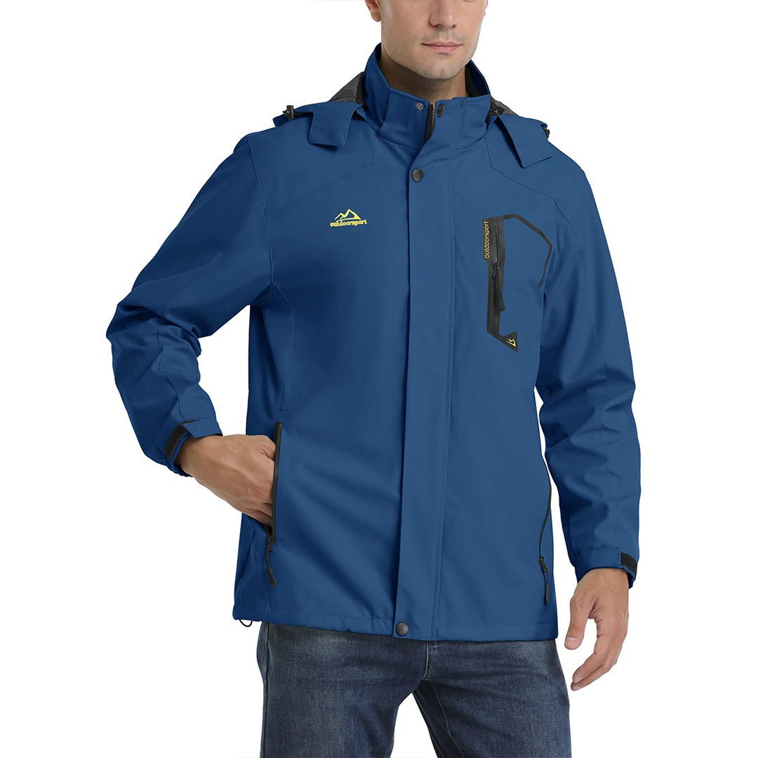 TACVASEN Denim Blue Men's Waterproof Outdoor Hiking Jacket with Zipped Pockets