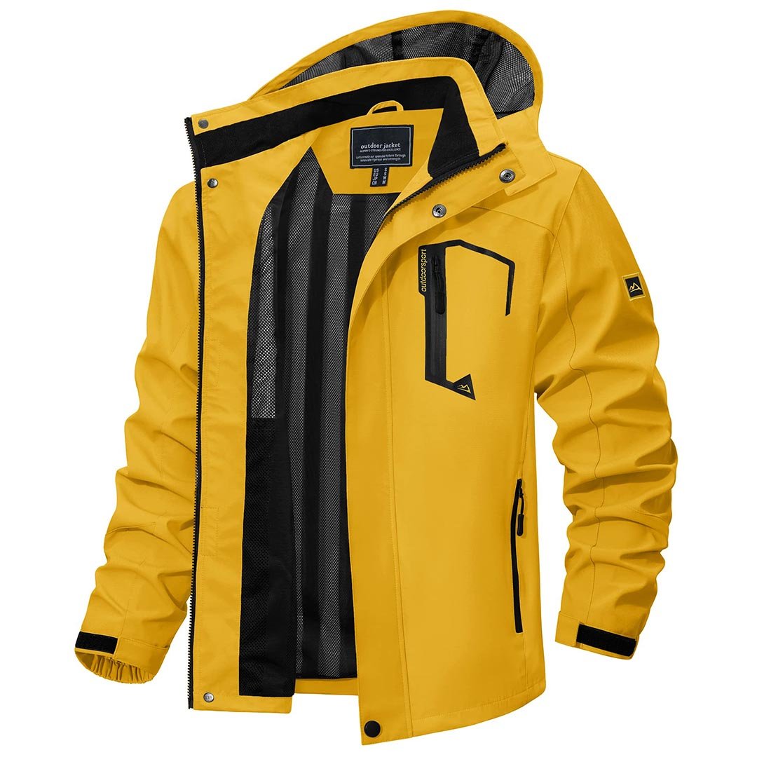 TACVASEN Yellow Men's Waterproof Outdoor Hiking Jacket with Zipped Pockets